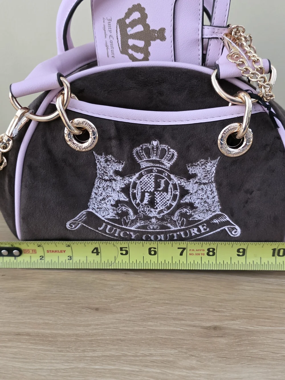 Juicy Couture Scottie Mini Satchel Purse Bag Pink-Trim Brown Velvet Body